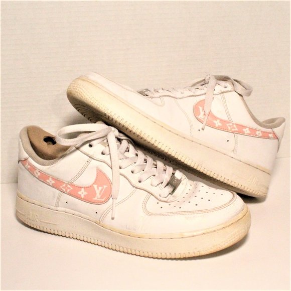 Women's 9.5 Custom Nike Air Force 1 Louis Vuitton Pink & White - Picture 1 of 10